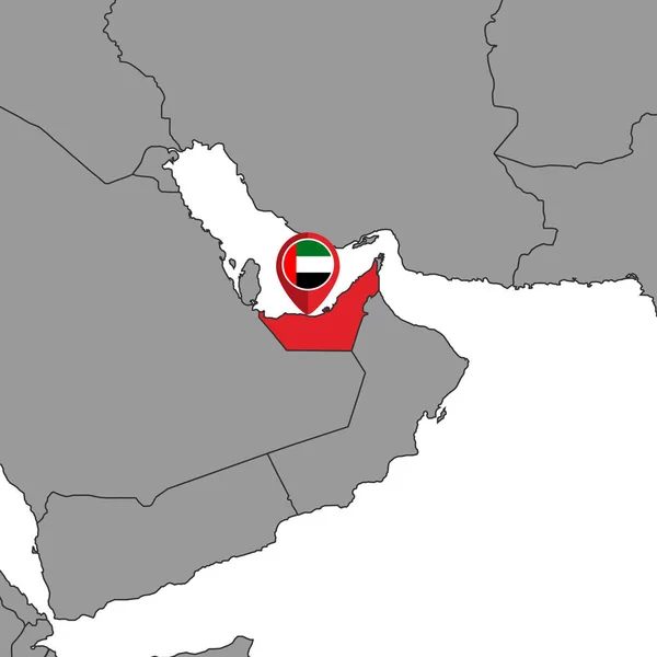 Пин Карта Флагом Объединенных Арабских Эмиратов Карте Мира Векторная Иллюстрация — стоковый вектор