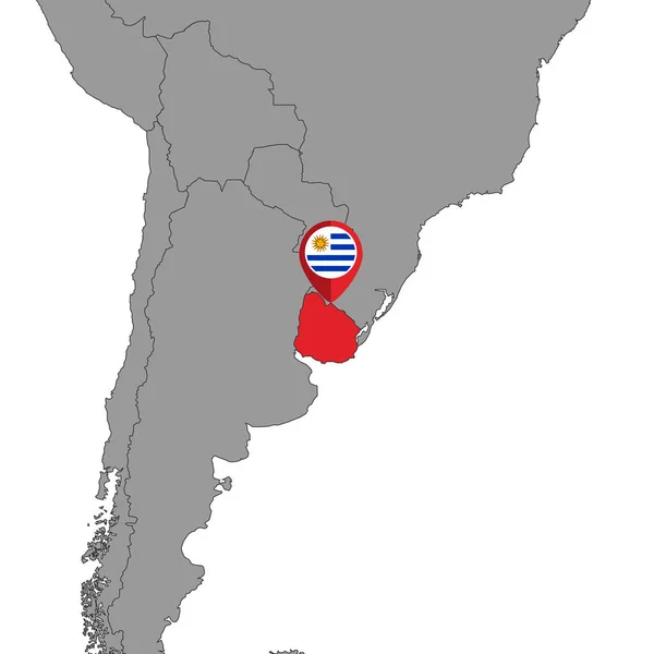 Mapa Pinów Flagą Urugwaju Mapie Świata Ilustracja Wektora — Wektor stockowy
