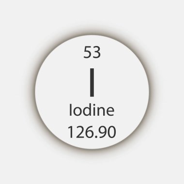 İyot sembolü. Periyodik tablonun kimyasal elementi. Vektör illüstrasyonu.