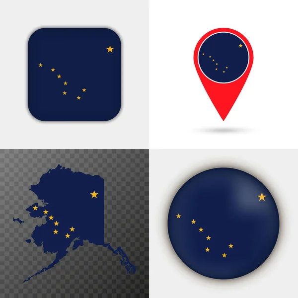Sätt Alaska Statens Flagga Vektorillustration — Stock vektor