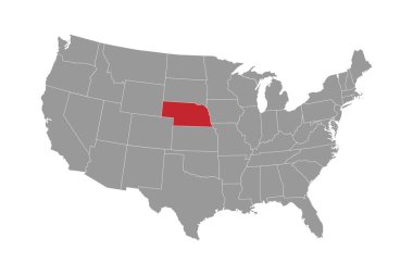 Nebraska eyalet haritası. Vektör illüstrasyonu.