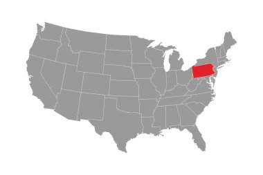 Pennsylvania eyalet haritası. Vektör illüstrasyonu.
