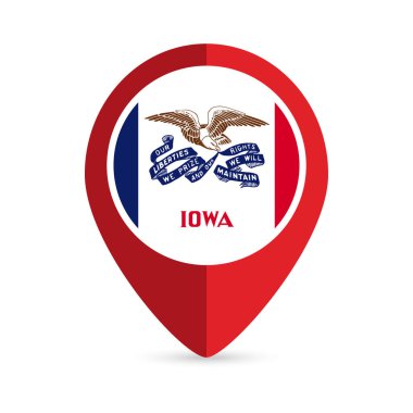 Iowa eyaletinin bayrak işaretçisi. Vektör illüstrasyonu.