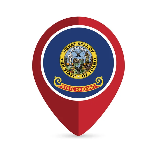 Mapa Ponteiro Com Bandeira Estado Idaho Ilustração Vetorial — Vetor de Stock