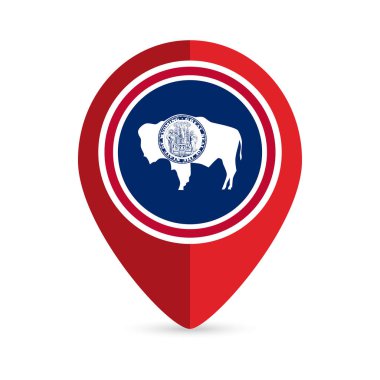 Wyoming bayrağı taşıyan harita işaretleyici. Vektör illüstrasyonu.