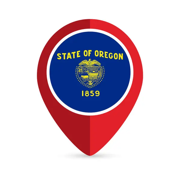 Oregon Bayrağı Taşıyan Harita Işaretleyici Vektör Illüstrasyonu — Stok Vektör