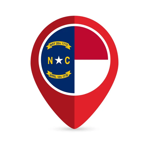 Δείκτης Χάρτη Σημαία Της Πολιτείας Της Βόρειας Καρολίνας Εικονογράφηση Διανύσματος — Διανυσματικό Αρχείο