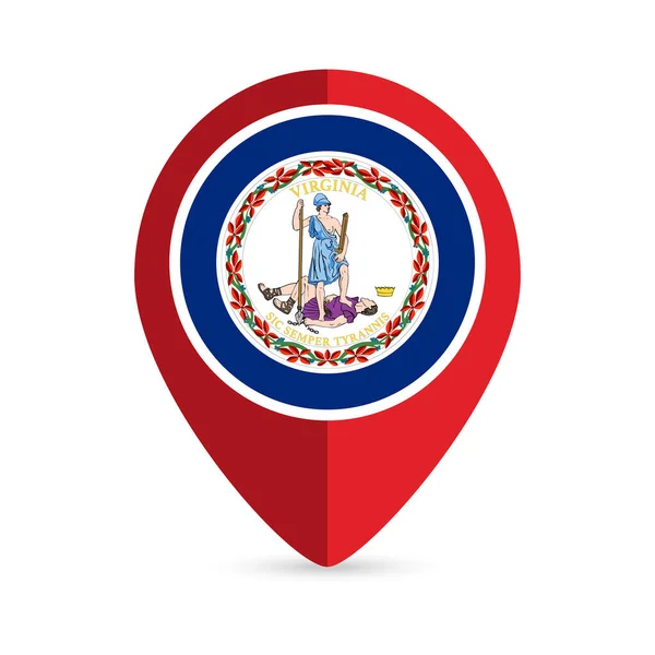 Puntero Mapa Con Bandera Del Estado Virginia Ilustración Vectorial — Archivo Imágenes Vectoriales