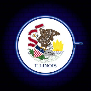 Illinois eyaletinin Neon bayrağı. Vektör illüstrasyonu.