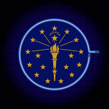 Indiana eyaletinin neon bayrağı. Vektör illüstrasyonu.