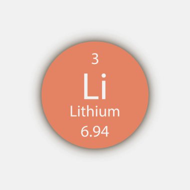 Lityum sembolü. Periyodik tablonun kimyasal elementi. Vektör illüstrasyonu.