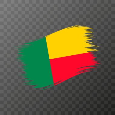 Benin ulusal bayrağı. Grunge fırça darbesi. Şeffaf arkaplanda vektör illüstrasyonu.