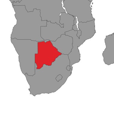 Botswana dünya haritasında. Vektör illüstrasyonu.