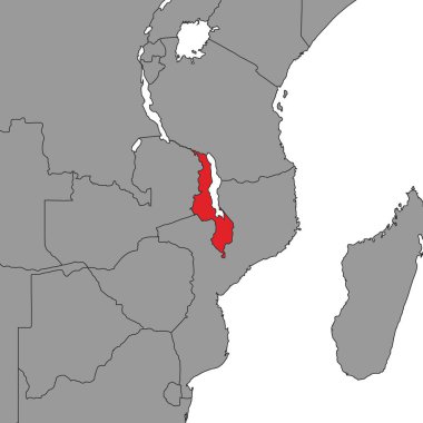 Dünya haritasında Malawi. Vektör illüstrasyonu.