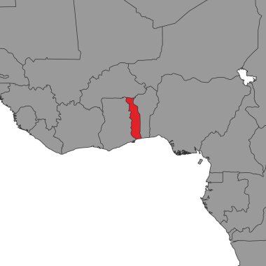 Togo dünya haritasında. Vektör illüstrasyonu.