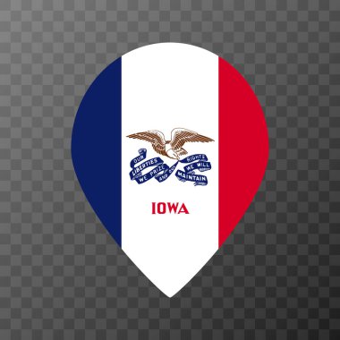 Iowa eyaletinin bayrak işaretçisi. Vektör illüstrasyonu.