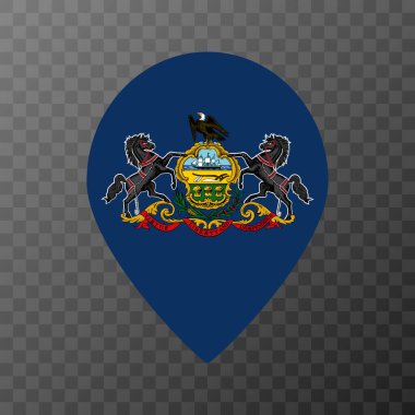 Pensilvanya bayrağı taşıyan harita işaretleyici. Vektör illüstrasyonu.