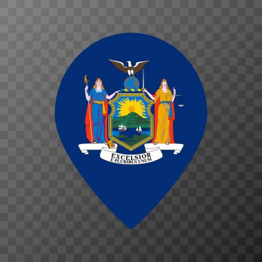 New York bayrağı taşıyan harita işaretleyici. Vektör illüstrasyonu.