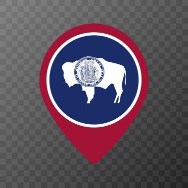 Wyoming bayrağı taşıyan harita işaretleyici. Vektör illüstrasyonu.