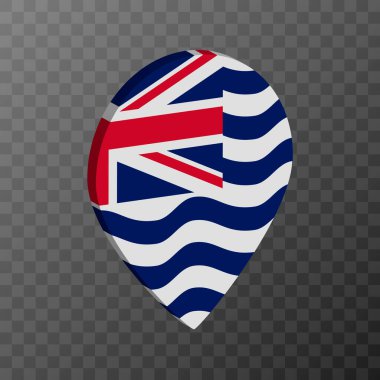 İngiliz Hint Okyanusu Bölgesi bayrağıyla harita işaretleyici. Vektör illüstrasyonu.