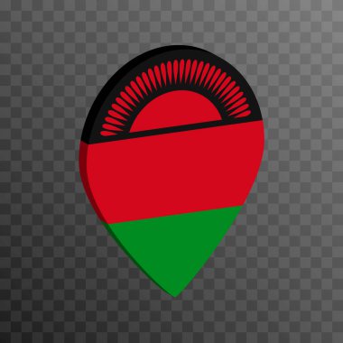 Malawi bayrağıyla harita işaretleyici. Vektör illüstrasyonu.