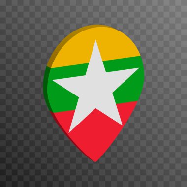 Map pointer with Myanmar flag. Vector illustration.