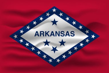 Waving flag of the Arkansas state. Vector illustration.