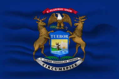 Waving flag of the Michigan state. Vector illustration.