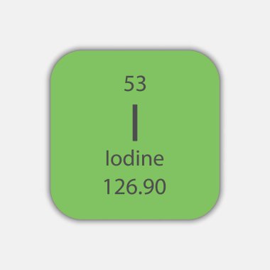 İyot sembolü. Periyodik tablonun kimyasal elementi. Vektör illüstrasyonu.