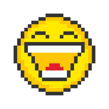 Laughs face icon. Pixel art emoticons. Vector illustration.