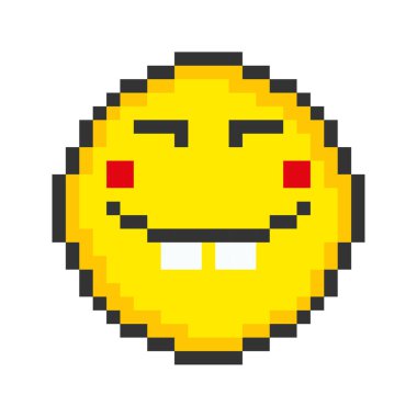 Laughs face icon. Pixel art emoticons. Vector illustration.