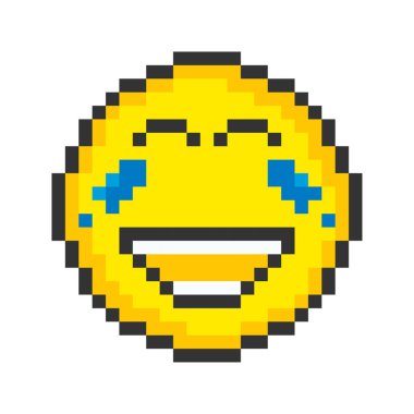 Laughs face icon. Pixel art emoticons. Vector illustration.
