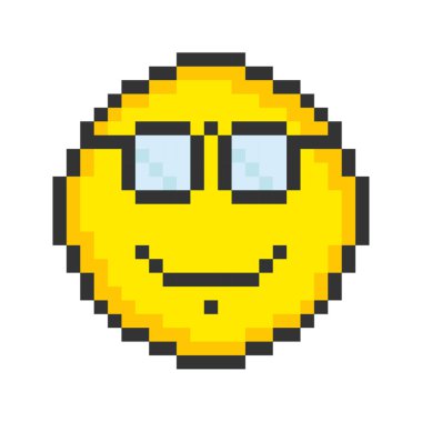 Clever man face icon. Pixel art emoticons. Vector illustration.