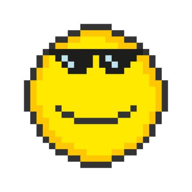 Cool face icon. Pixel art emoticons. Vector illustration.