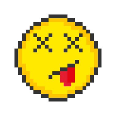 Dead face icon. Pixel art emoticons. Vector illustration.
