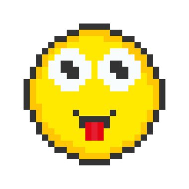 Face icon with tongue. Pixel art emoticons. Vector illustration.
