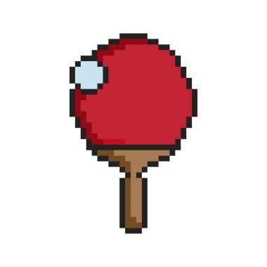 Table tennis pixel art icon. Raquet and ball .Vector illustration.