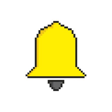 Bell pixel art icon on white background.
