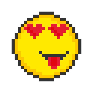 Kissed face icon. Pixel art emoticons. Vector illustration.