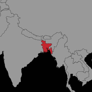 Dünya haritasında Bangladeş bayrağı olan pin haritası. Vektör illüstrasyonu.