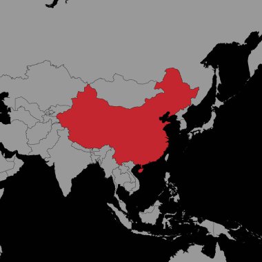 Dünya haritasında Çin bayraklı iğne haritası. Vektör illüstrasyonu.