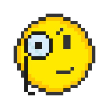 Face with monocle. Pixel art emoticons. Vector illustration.