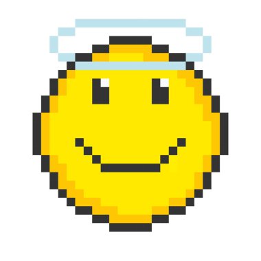 Face with nimbus. Pixel art emoticons. Vector illustration.
