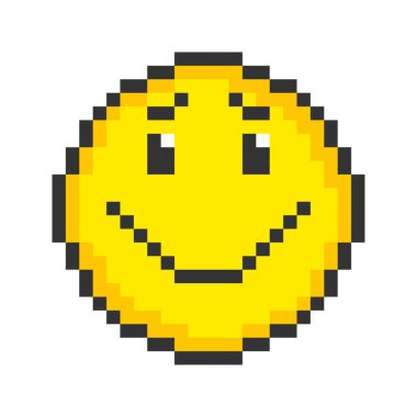 Happy face icon. Pixel art emoticons. Vector illustration.