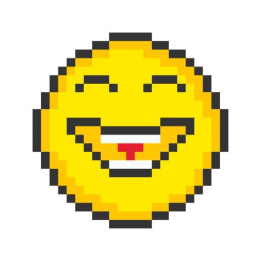 Happy face icon. Pixel art emoticons. Vector illustration.