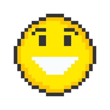 Happy face icon. Pixel art emoticons. Vector illustration.