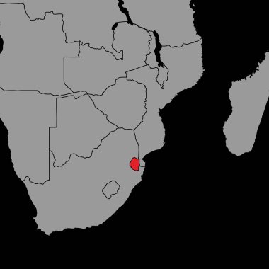 Dünya haritasında Eswatini bayrağı olan pin haritası. Vektör illüstrasyonu.