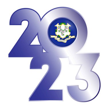 İçinde Connecticut bayrağı olan 2023 afişi. Vektör illüstrasyonu.