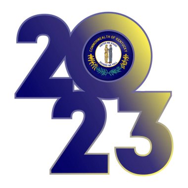 İçinde Kentucky bayrağı olan 2023 afişi. Vektör illüstrasyonu.