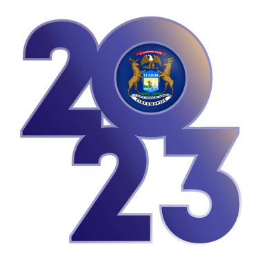 İçinde Michigan bayrağı olan 2023 afişi. Vektör illüstrasyonu.